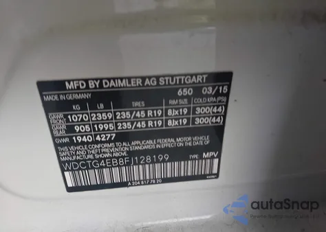 2015 Mercedes-Benz Gla 250 из США, поврежденный, VIN WDCTG4EB8FJ128199